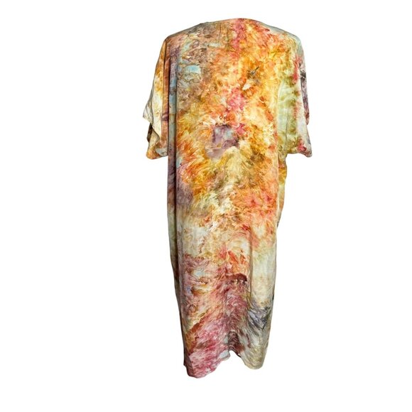 Peri Tie Dye Tunic Dress One Size Boho Caftan V Neck Short Sleeves Pockets - Picture 5 of 7